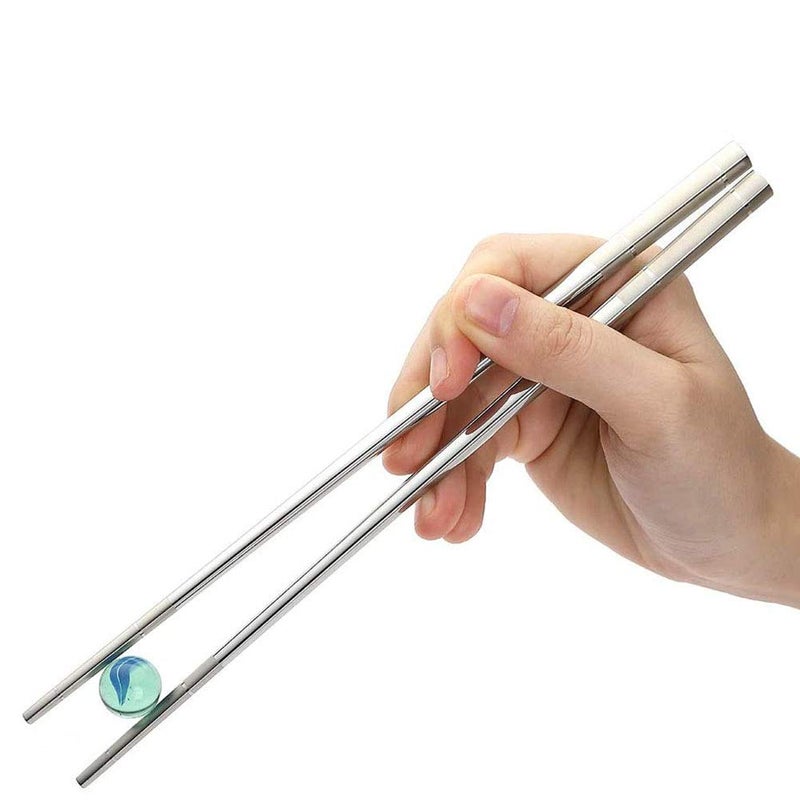 YAPULLYA Reusable Korean Chopstick and Spoon Set, Long Handle Stainless Steel Soup Spoon and Chopsticks, Dishwasher Safe, Set of 3. (Silver) - Image 3